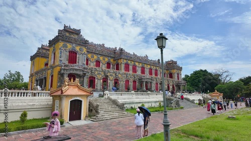 Timelapse of The Kien Trung Palace within the Imperial City of Hue, Vietnam. Imperial Royal Palace of Nguyen dynasty. Travel and landscape concept