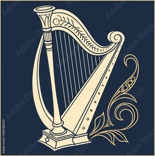 Classic Irish Harp Logo: Music, Elegance, and Celtic Heritage
