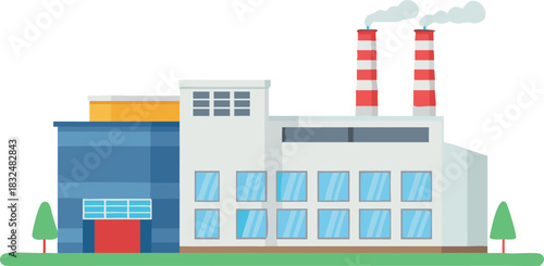 Factory building illustration, vector icon for urban business architecture design