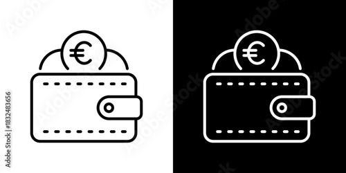 Wallet Icon With Euro Symbol. Fresh Line Design Built For Creative Flexibility In Light And Dark Versions.