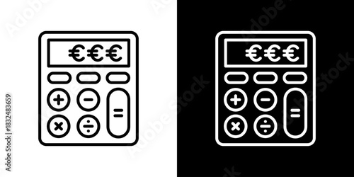Calculator Icon With Euro Symbol. Fresh Line Design Built For Creative Flexibility In Light And Dark Versions.