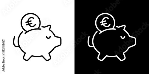 Piggy Bank Icon With Euro Symbol. Fresh Line Design Built For Creative Flexibility In Light And Dark Versions.