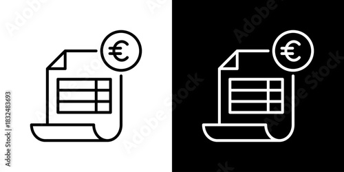 Invoice Icon With Euro Symbol. Fresh Line Design Built For Creative Flexibility In Light And Dark Versions.
