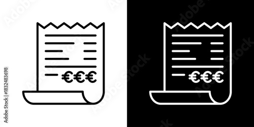 Receipt Icon With Euro Symbol. Fresh Line Design Built For Creative Flexibility In Light And Dark Versions.