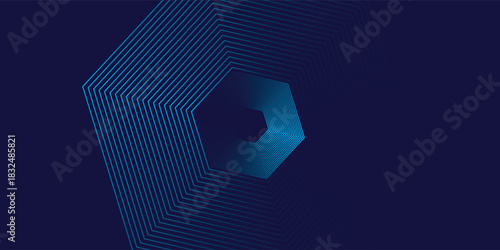 Abstract blue glowing geometric lines on dark blue background. Modern shiny blue circle lines pattern. Futuristic technology concept. Suit for cover, poster, banner eps 10.