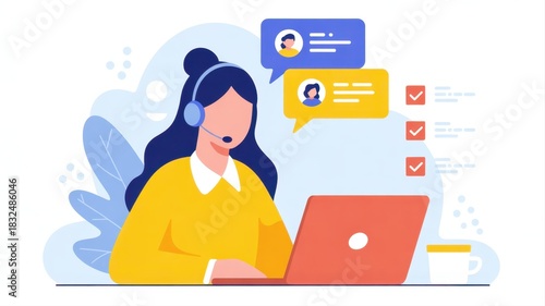 Empathetic Support: A customer service agent engages in a supportive chat, utilizing modern technology, and embodying a helpful and solution-oriented approach. 