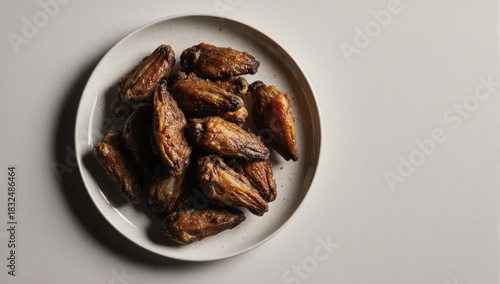 Delicious golden brown chicken wings on a white plate, ready to eat.