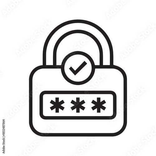 Password Protection Icon. Secure Login and Authentication Vector Symbol with Padlock and Checkmark.
