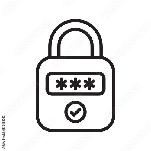 Password Protection Icon. Secure Login and Authentication Vector Symbol with Padlock and Checkmark.
