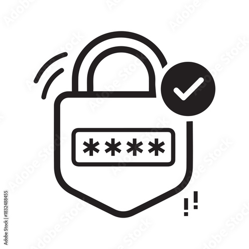 Password Protection Icon. Secure Login and Authentication Vector Symbol with Padlock and Checkmark.
