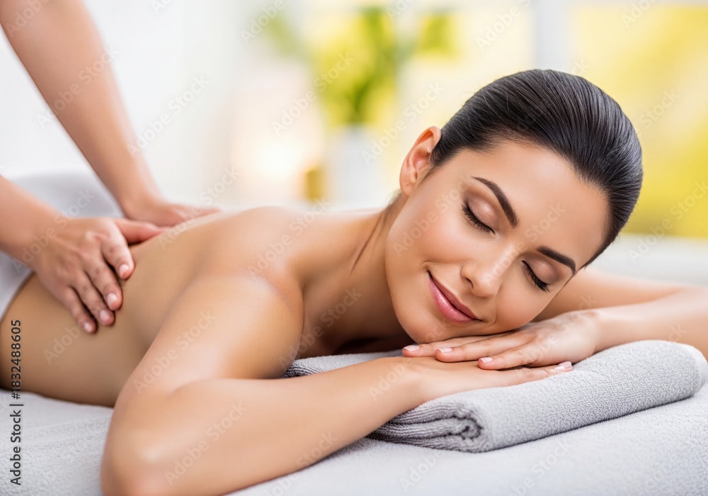 Obraz premium Relaxed Woman Enjoying a Soothing Back Massage at a Modern Spa for Wellness and Self Care