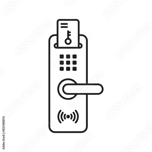 Smart Door Lock with Key Card Access Line Icon. Electronic Hotel Room Entry System Vector. Wireless Security Technology Symbol.

