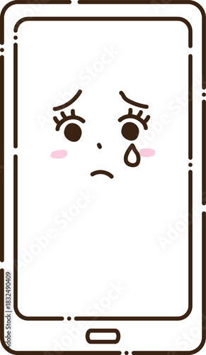 涙を流して悲しむスマホキャラクターのイラスト
