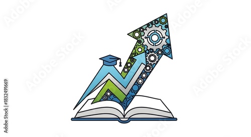 Dynamic visual representing the journey of academic achievement, skill enhancement, and continuous learning, with an upward trajectory of knowledge and technological integration