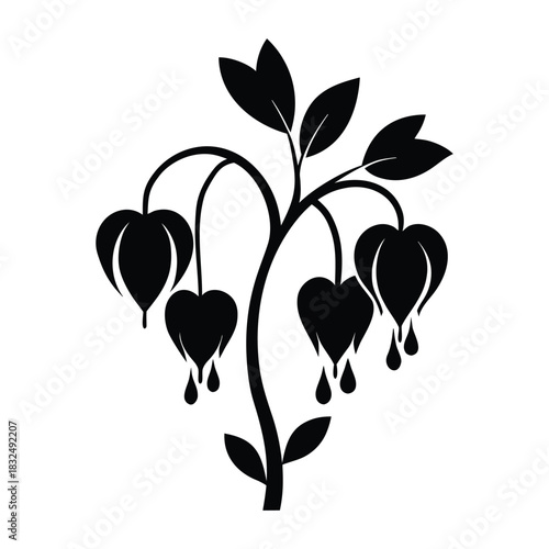 Bleeding heart flower black silhouette botanical vector design for floral decoration