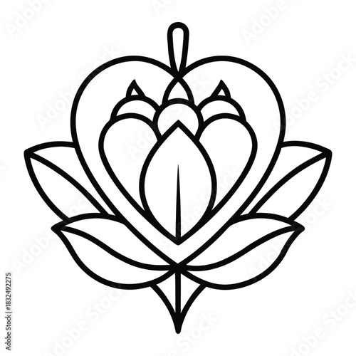 Bleeding heart flower botanical outline vector for packaging branding