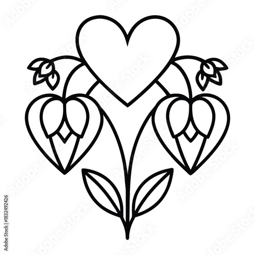 Bleeding heart flower outline floral illustration in simple clean style