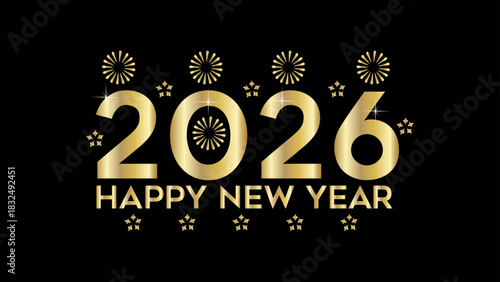 Golden 2026 happy new year text with sparkling fireworks against a dark festive background celebrating the upcoming year