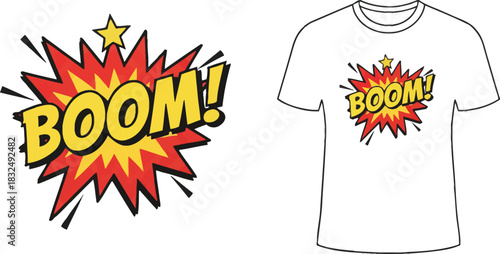 Comic book explosion with star pop and sale icon design