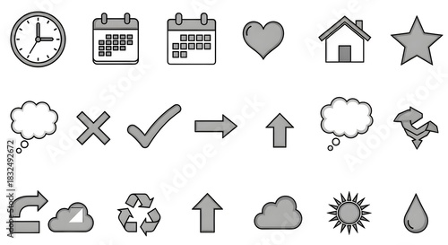 Set of Modern Outline Icons for Web and App Design, Featuring Symbols and Graphics