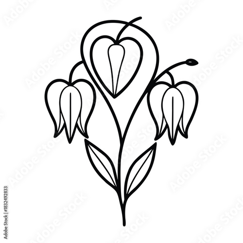 Bleeding heart flower minimal outline botanical vector illustration
