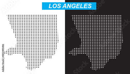 Los Angeles Map Vector, California City Dotted Pattern Black and White Shapes, Los Angeles Infographic Template, Editable EPS Los Angeles Geography