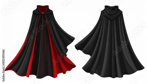 Black and Red Vampire Cape or Cloak Front and Back Views