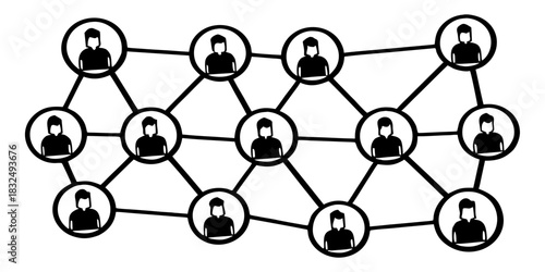 Network of people connected by lines representing a social or professional network illustration design