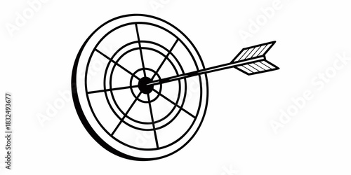 Black and white illustration of an arrow hitting the center of a target with concentric circles