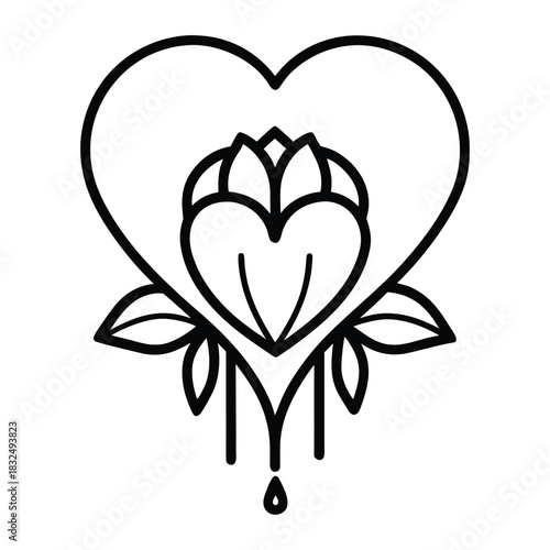 Bleeding heart flower outline floral vector with clean thin lines