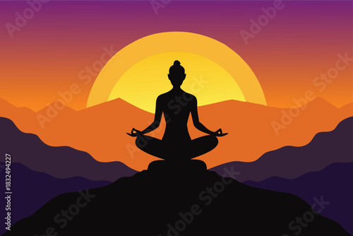 Find Inner Peace with Stunning Sunset Meditation Silhouette, Embrace Mindfulness and Serenity in Nature's Embrace, Ideal for Wellness and Spiritual Growth
