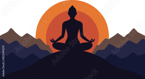 Find inner peace with mindful meditation at sunset in the mountains, feel calm and relaxed, perfect for wellness retreats and mindful living content