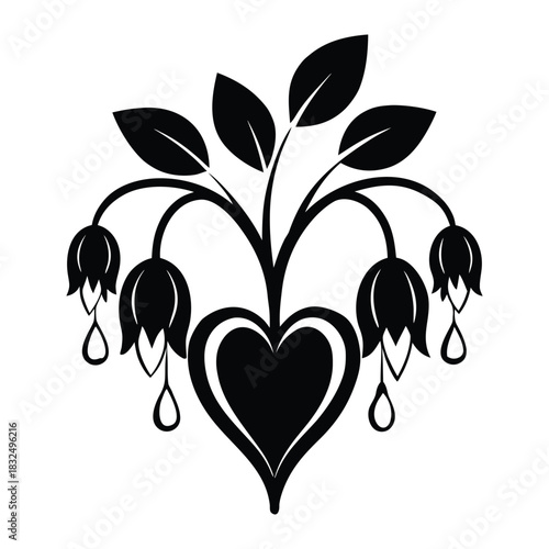 Bleeding heart flower silhouette vector design for garden and plant concepts