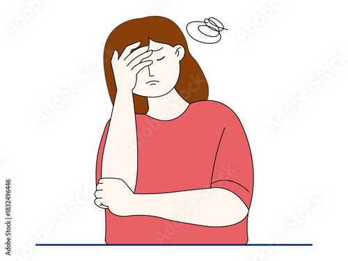 Unhappy woman feel depressed overthinking. Healthy problems vector illustration. Flat illustration.