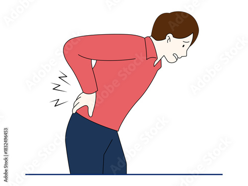 Man has back pain. Healthy problems vector illustration. Flat illustration.