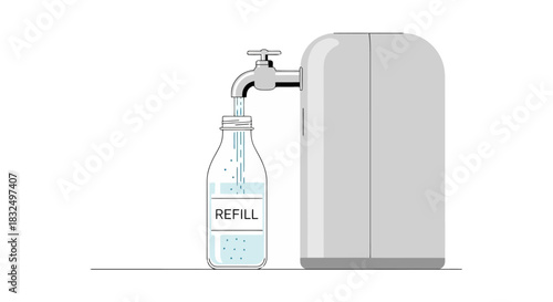 Modern water dispenser filling a reusable bottle for eco-friendly hydration and sustainability