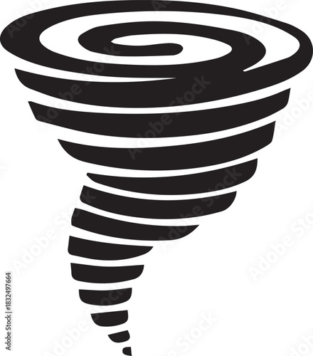 Black tornado descends with a powerful spiral effect against a transparent background