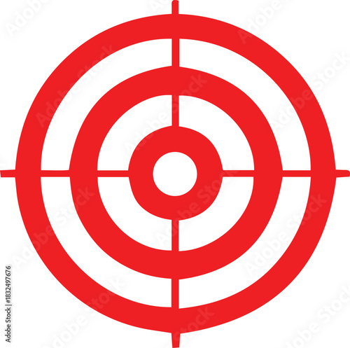 Bold red circular target with precise crosshairs against a white background is visible
