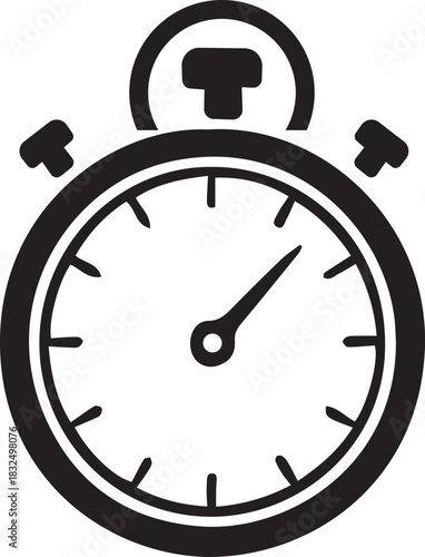 Single icon of a black stopwatch represents timing on a white background
