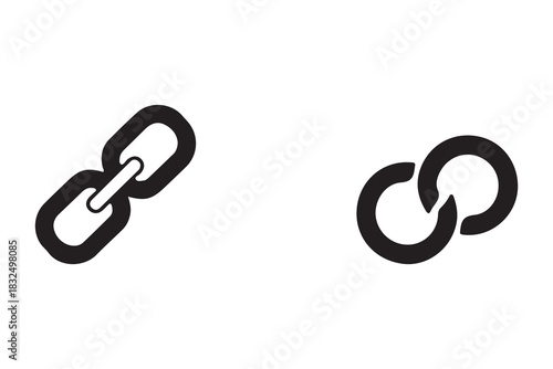 Two black chain link icons representing connection and partnership isolated on white background