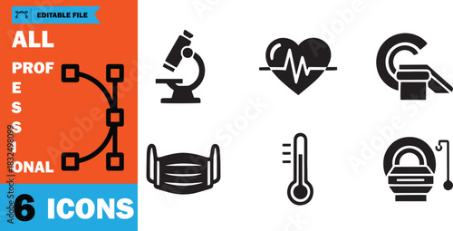 Six medical icons arranged beautifully showcase essential tools and equipment for healthcare illustration