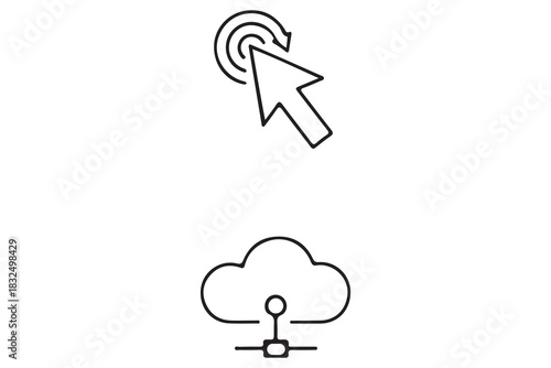 Cursor clicking on a cloud icon representing cloud computing and data storage isolated on white background