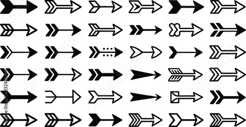 Set of different arrow styles and shapes in black color design