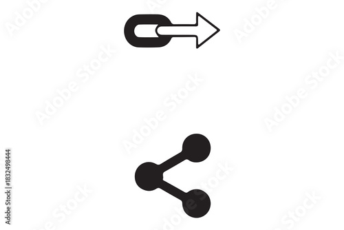Two simple black vector icons representing sharing and linking on a clean white background isolated on white background
