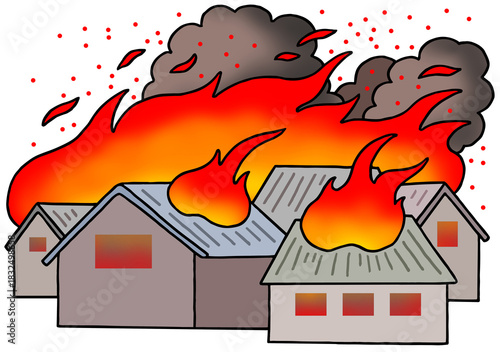 火災事故のイラスト - 火事・家屋火災・延焼・類焼