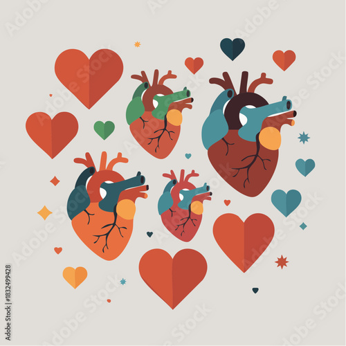 Anatomical and Symbolic Hearts Illustration.