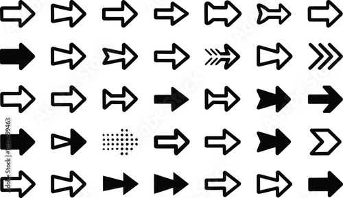 Collection of Arrow Icons Pointing Right Direction Vector Graphics Set