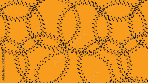 Seamless orange tiger skin pattern with floral and swirling decorative elements