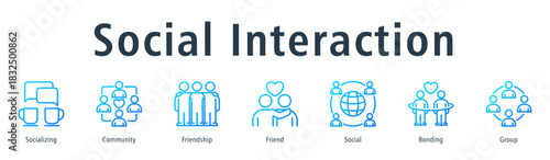 Social Interaction Web Banner Outline Gradient