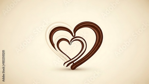 Abstract image with nested heart shapes crafted from creamy white and dark chocolate swirls on a light background. Perfect for Valentine's Day, food, dessert, or romance themes.